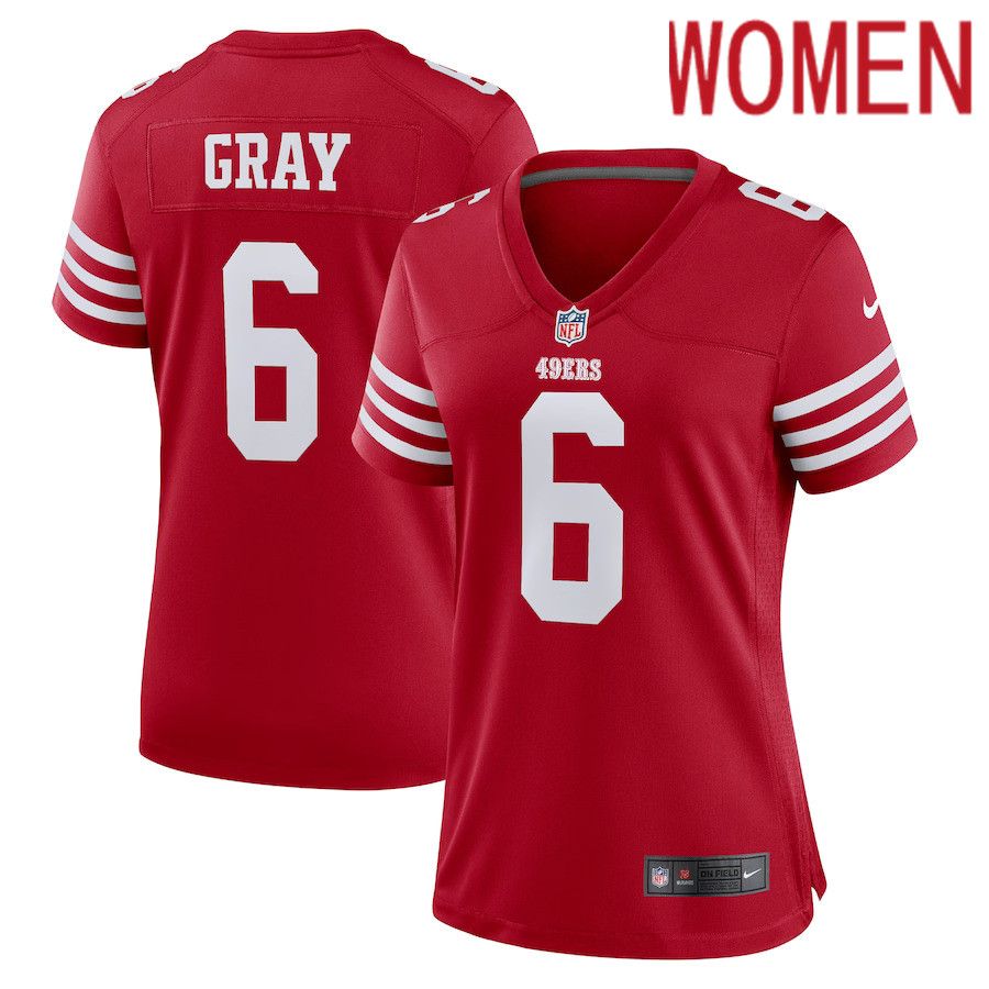 Women San Francisco 49ers #6 Danny Gray Nike Scarlet Game Player NFL Jersey->women nfl jersey->Women Jersey